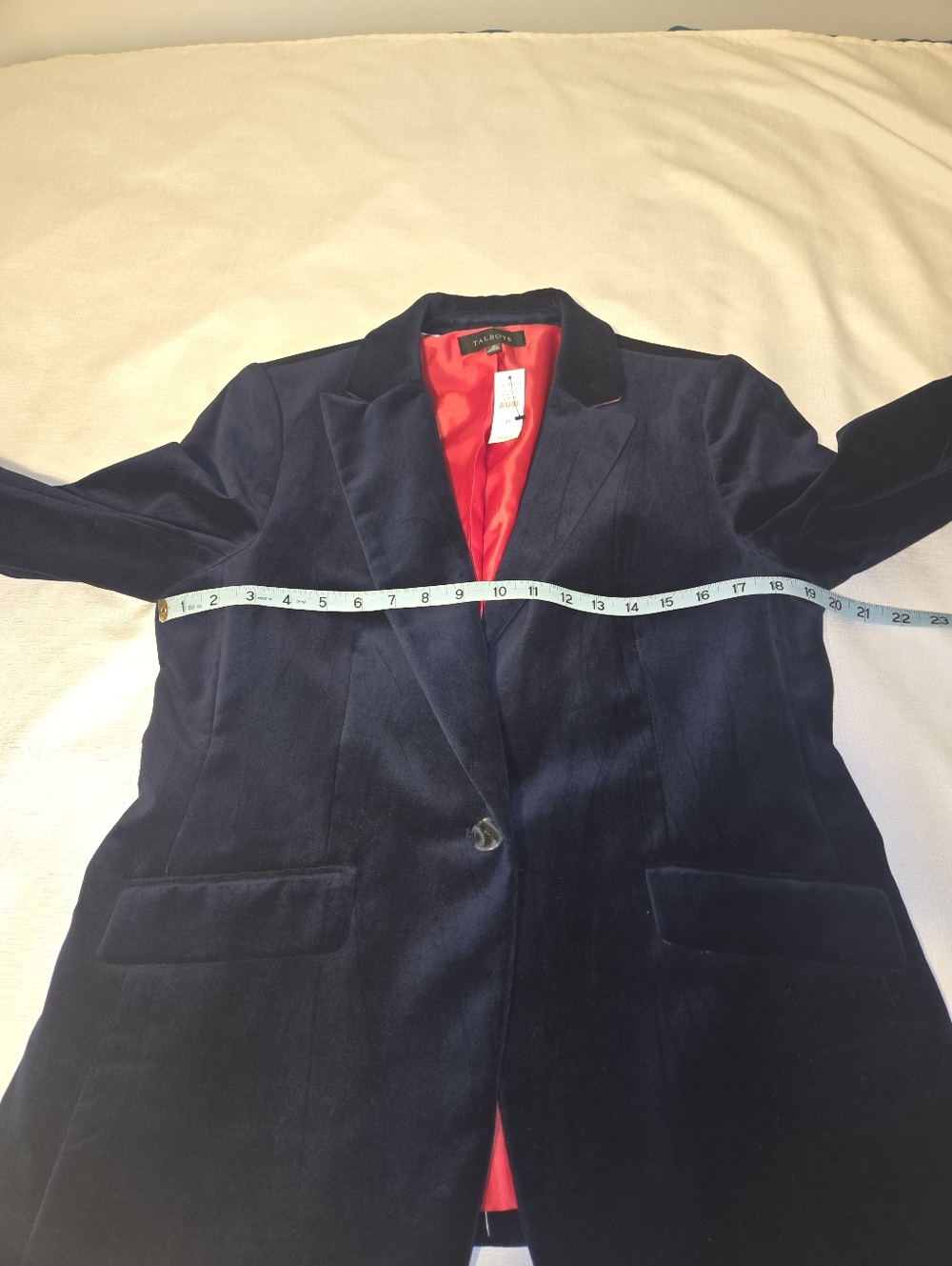 Talbots Navy Velvet Feel Blazer Red Lining NWT Size 10 Cotton Preppy Career Chic - Picture 4 of 6